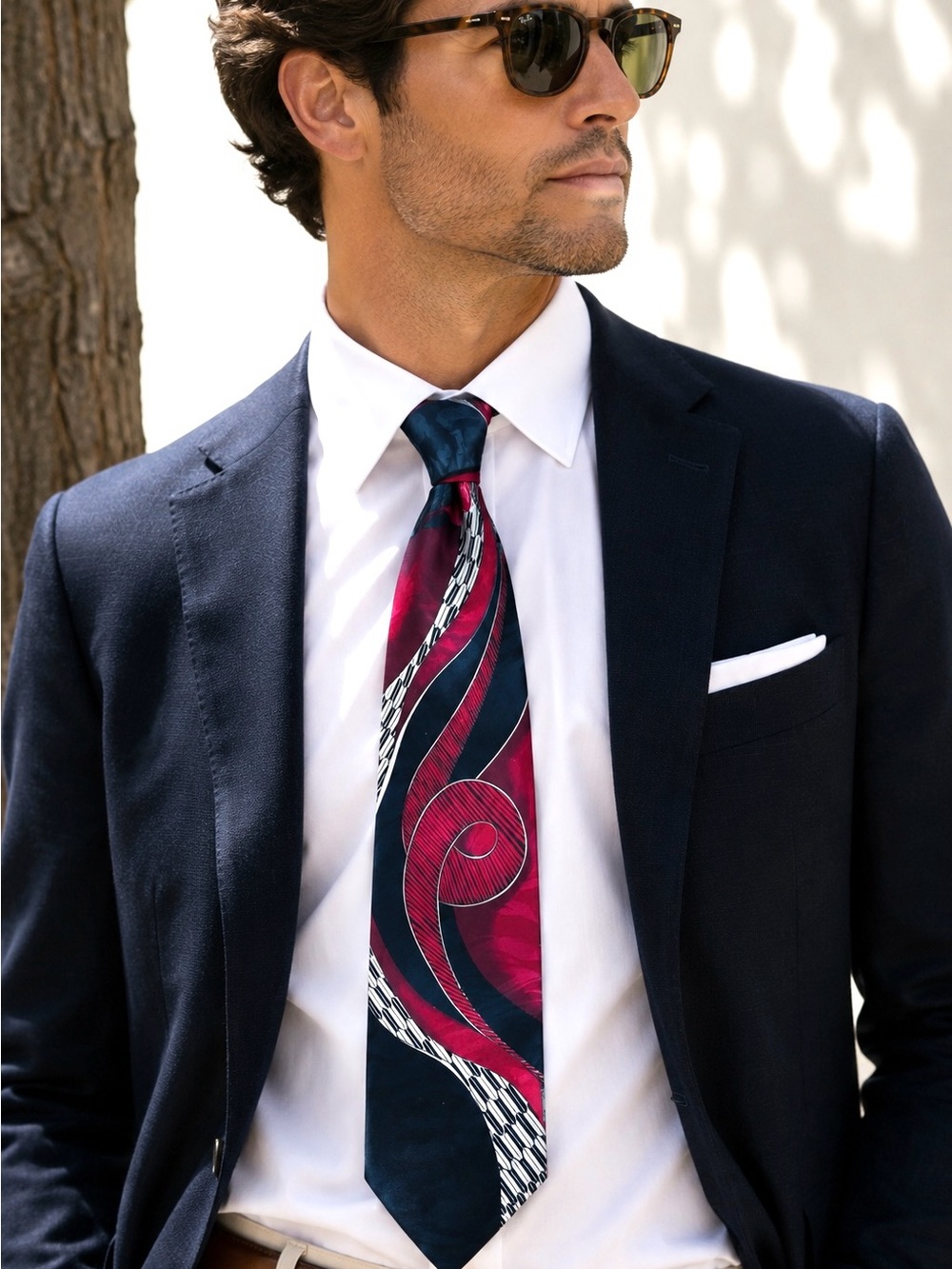 Pierre Balmain Paris NWT Silk Tie Red Navy Abstract Geometric Mens Necktie